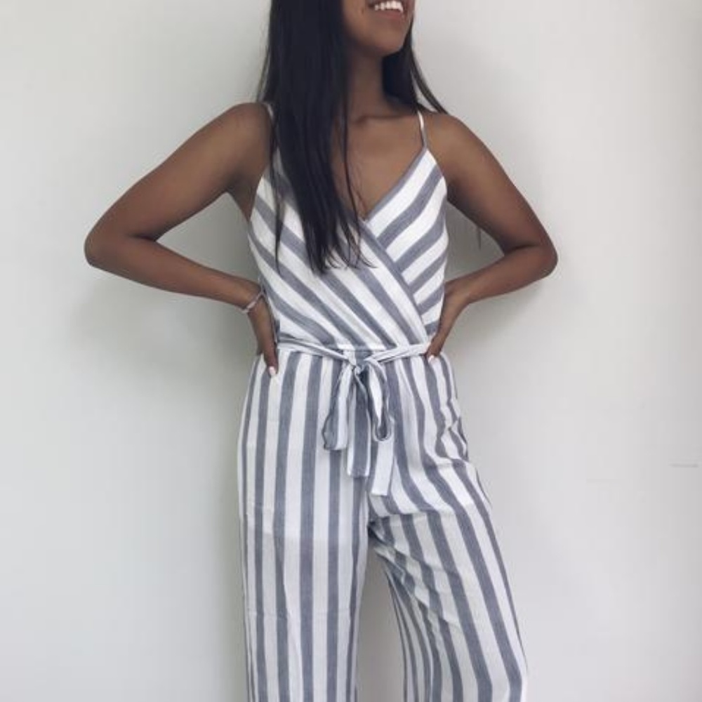π Devon Blue + White Striped Jumpsuit - Picture 4 of 6